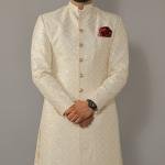 Square Pattern Embroidered White Sherwani | Father Son Combo | Sequin Work | Jaipurio